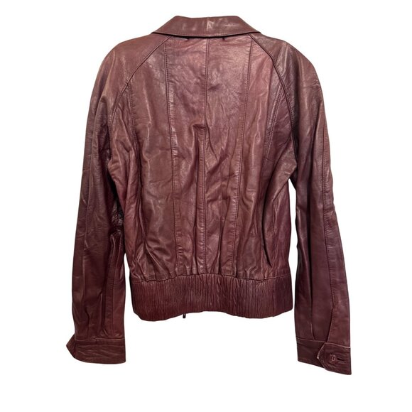 Vintage  Leather Jacket Womens Size 38 Burgundy Full Zip Made In Spain - Picture 2 of 9